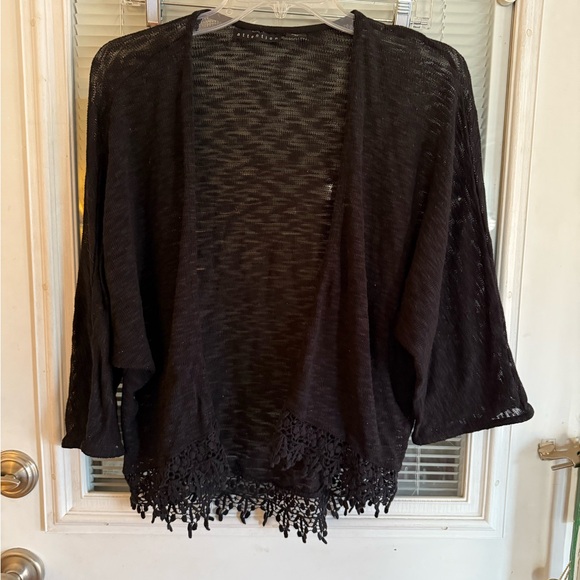 Attention Black Cardigan with Crochet Hem Witchy Whimsigoth Vibes - Picture 1 of 5